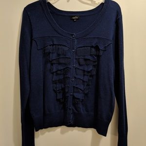 Navy Cardigan with Ruffle Detail